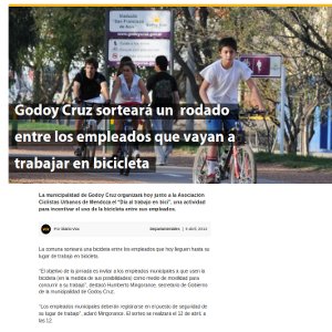 Godoy Cruz sorteará un rodado entre los empleados que vayan a trabajar en bicicleta