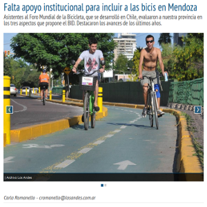 Falta apoyo institucional para incluir a las bicis en Mendoza